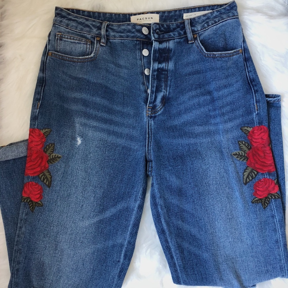 PACSUN high waisted rose cuffed mom jeans